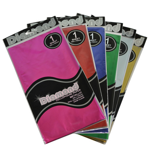 Diamond Metllic Cello Cellophane Wrap Paper 50 x 75cm 25/Pack - METALLIC RED