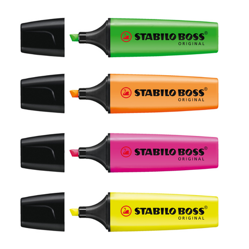STABILO Boss Original Highlighter Chisel 2mm 5mm Tips 0070270 - 4 Assorted Colours