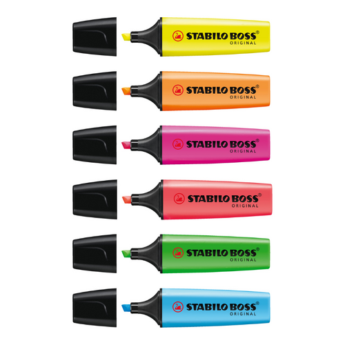 STABILO Boss Original Highlighter Chisel 2mm 5mm Tips 0072590 - 6 Assorted Colour 