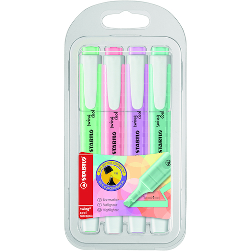 Stabilo Highlighter Swing Cool Assorted Pastel Colours - 4 Pack