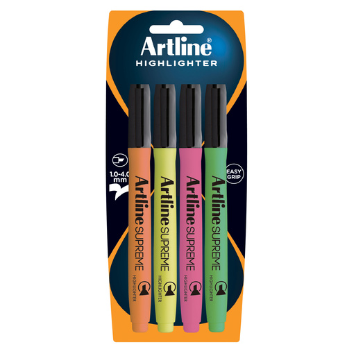 Artline Highlighter Supreme Assorted Colours - 4 Pack