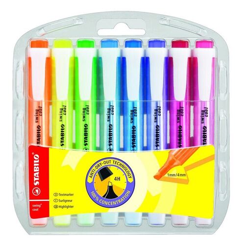 Stabilo Highlighter Swing Cool Assorted Colours - 8 Pack