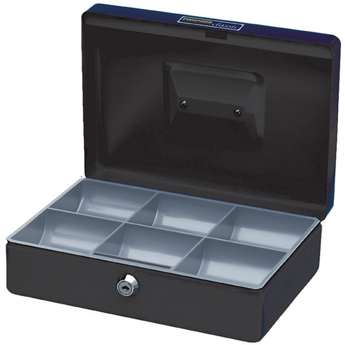 Esselte Steel Cash Box Money Tin NO.10 Plus 2 Keys & 6 Coin Compartment - Black 