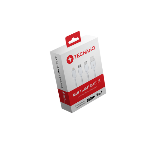 Techano Multi Use Cable 1M 3 in1 USB-A to USB C, IPH & Micro Cable