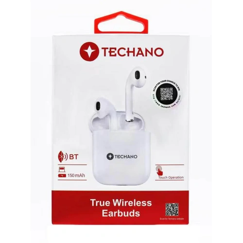 Techano Wireless Earphones Bluetooth Connectivity With Case - White
