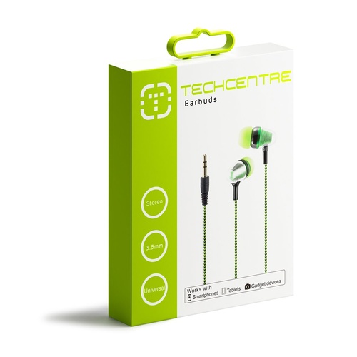 Techcentre Stereo Earpbuds Universal For Smartphones Tablets - Green