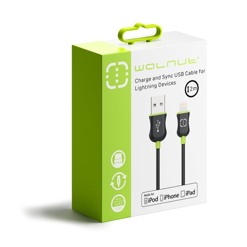 MFI Premium Lightning Cable 2 Metre, iPhone, iPad or iPod Charger - Black/Green