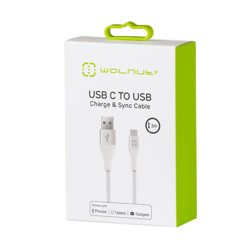 USB C To USB A Cable 2 Metre Phone Charger Smartphones & Tablets  - White/Grey