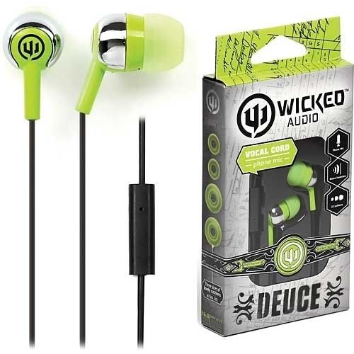 CLEARANCE Wicked Deuce Earphones Earbuds With Phone Microphone, Noise ISOL/3 Cushions - Green WI-185X-AU1