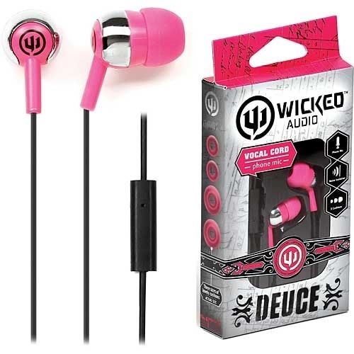 Wicked Deuce Earphones Earbuds With Phone Microphone, Noise ISOL/3 Cushions -Pink WI-1850