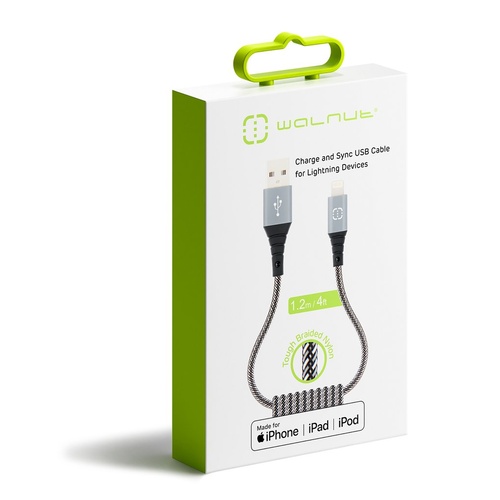 MFI Premium Braided Lightning Cable 1.2 Metre, iPhone, iPad or iPod Charger - Grey