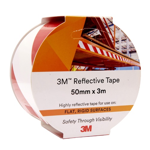 3M Reflective Red White Barricade Safety Tape Roll 50mm x 3m Compliant 7930