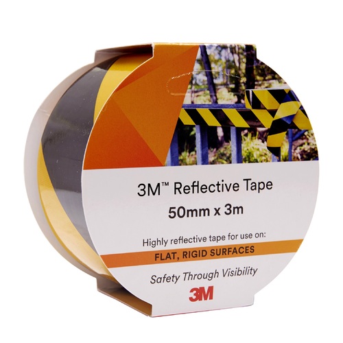 3M Reflective Yellow Black Barricade Safety Tape Roll 50mm x 3m Compliant 7930