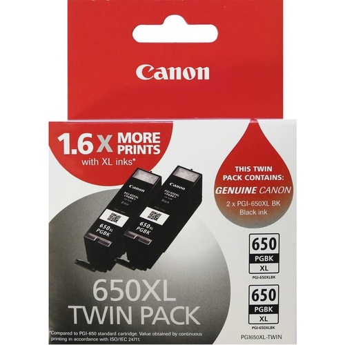 Canon Genuine PGI650XL Black Ink Cartridge TWIN Pack High Yield - Black