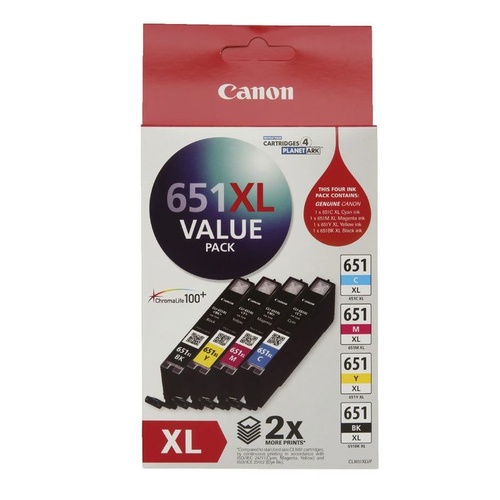 Canon Genuine CLI 651XL Ink Cartridge Value Pack High Yield - Includes Mag Cyan Yellow Black