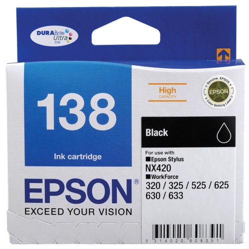 Epson Genuine T1381 (138) H/Y Black Ink Cartridge High Yield - Black