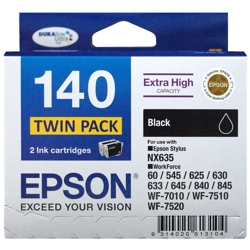 Epson Genuine 140 High Yeild Capacity Ink Cartridge 2 Pack - Black
