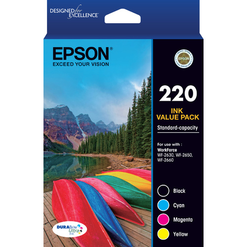 Epson Genuine 220 4 Ink VALUE Pack - Black + Mag/Cyan/Yellow
