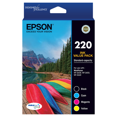 Epson Genuine 220 4 Ink Cartridge VALUE Pack - Black + Mag/Cyan/Yellow