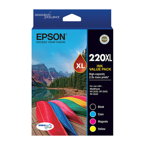 Epson Genuine 220XL 4 Ink VALUE Pack - Black + Mag/Cyan/Yellow