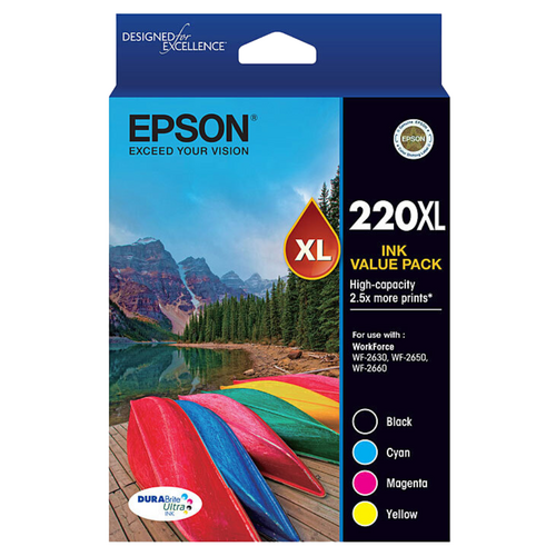 Epson Genuine 220XL 4 Ink Cartridge VALUE Pack - Black + Mag/Cyan/Yellow