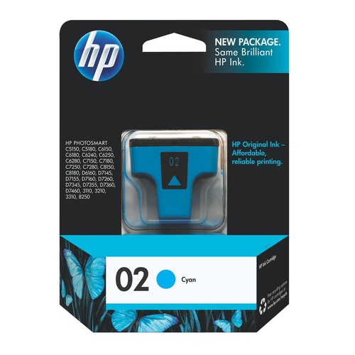 HP Genuine 02 Cyan Ink Cartridge 4ml - Cyan 