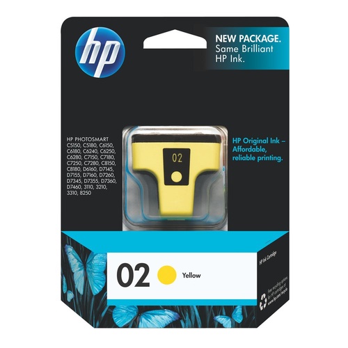 HP Genuine 02 Yellow Ink Cartridge 6ml - Yellow 