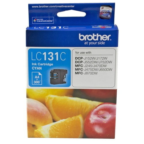 Brother Genuine LC-131C CYAN Ink Cartridge For DCPJ152W DCPJ172W DCPJ552DW - 300 Pages