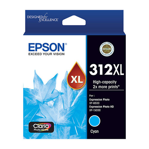 Epson Genuine 312XL High Capacity Ink Cartridge Cyan - E312CXL 