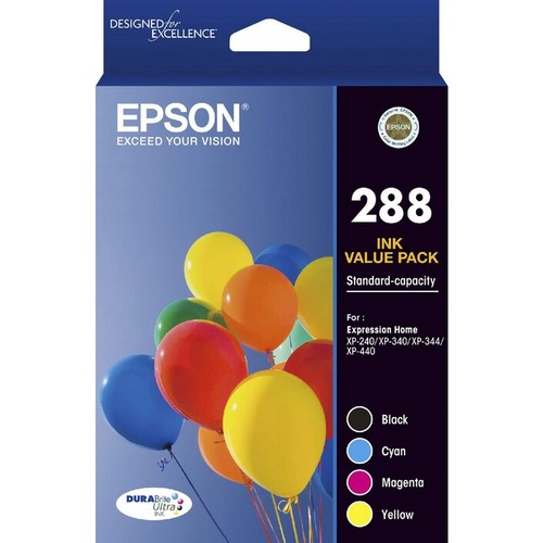 Epson Genuine 288 CMYK Colour Pack - Black + Mag/Cyan/Yellow