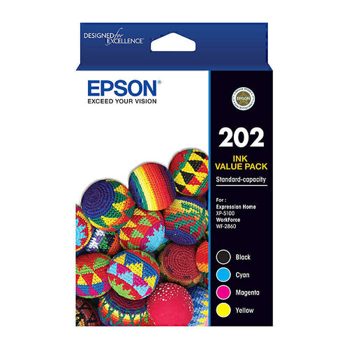 Epson 202 Genuine Ink Cartridge Value Pack - Black, Cyan, Magenta, Yellow