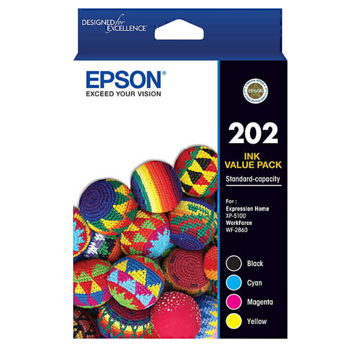 Epson Genuine 202 Ink Cartridge Value Pack - Black, Cyan, Magenta, Yellow