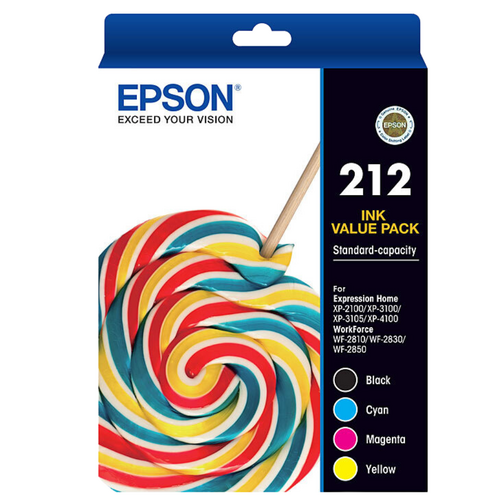 Epson Genuine 212 4 Genuine Ink Cartridges Value Pack - Black, Cyan, Magenta, Yellow