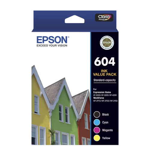 Epson 604 Genuine Ink Cartridge Value Pack Black, Cyan, Magenta, Yellow - E604VP