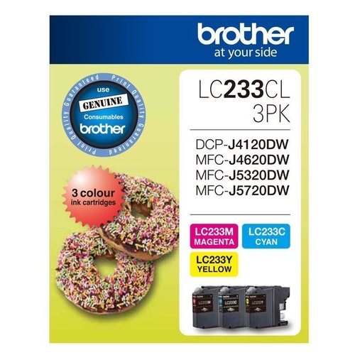 Brother Genuine LC-233 Colour Value Pack Ink Cartridge Set Magenta,Cyan,Yellow