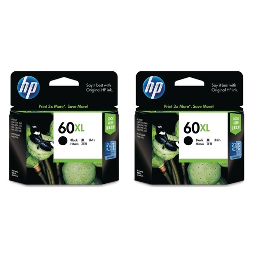 2 X HP 60 HP Genuine Ink Cartridge High Yield BLACK - Gst Include invoice Supplied