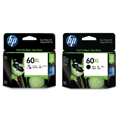 HP 60XL Genuine Ink Cartridge (1 x BLACK & 1 x COLOUR) High Yield - Gst Include invoice Supplied 