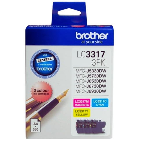 Brother Genuine Ink Cartridge LC3317 Cyan Magenta Yellow 550 Pages - CMY Value Pack