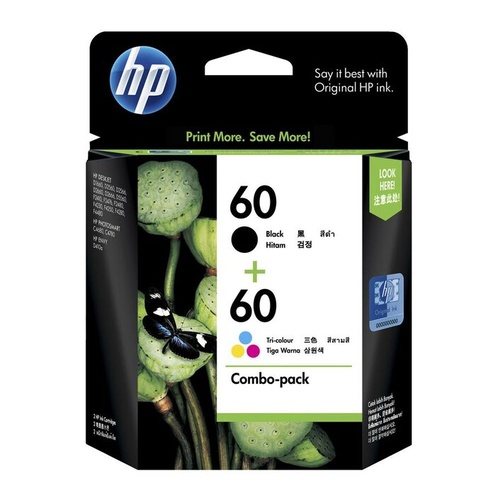 HP 60 Genuine Ink Cartridge Combo (1 x BLACK & 1 x COLOUR) - Gst Include invoice Supplied 