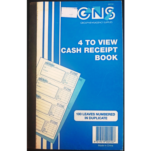 GNS 550 Cash Receipt Book Duplicates 4 To View - CLEARANCE SPECIAL