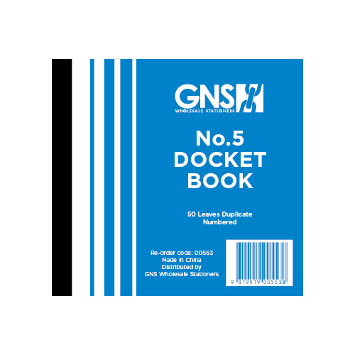 GNS 553 No.5 Docket Book 5 x 4" Duplicate 50 Leaf