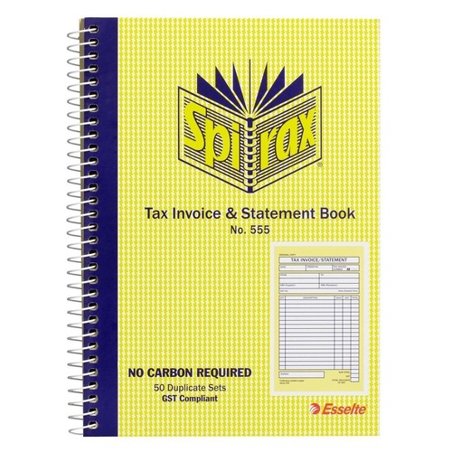 1 x Spirax NO.555 Tax Invoice & Statement Book A5 Duplicates Carbonless 50 Leaf