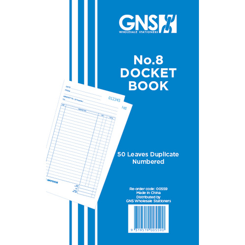 GNS 559 No.8 Docket Book 8" x 5" Duplicate 50 Leaf - 10 Pack