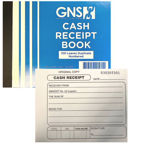 GNS 580 Cash Receipt Book 5 x 4" Duplicate 100 Leaf