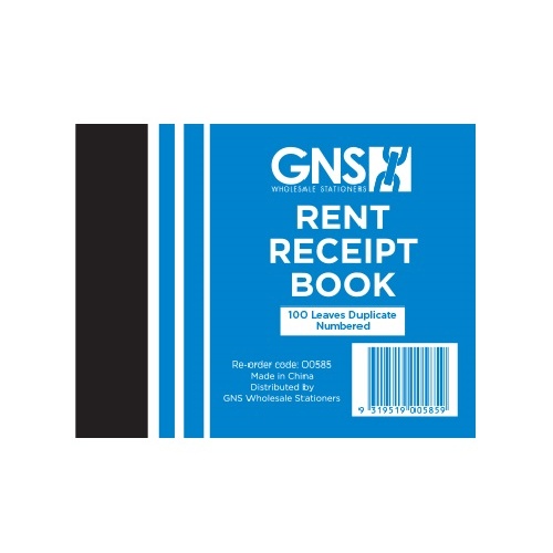 GNS 585 Rent Receipt Book 5 x 4" Duplicates 100 Leaf - 10 Pack