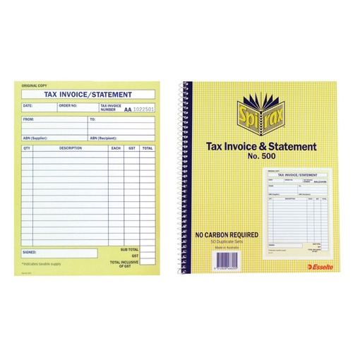 5 X Spirax 500 Tax Invoice & Statement Book Carbonless Duplicate 10 x 8