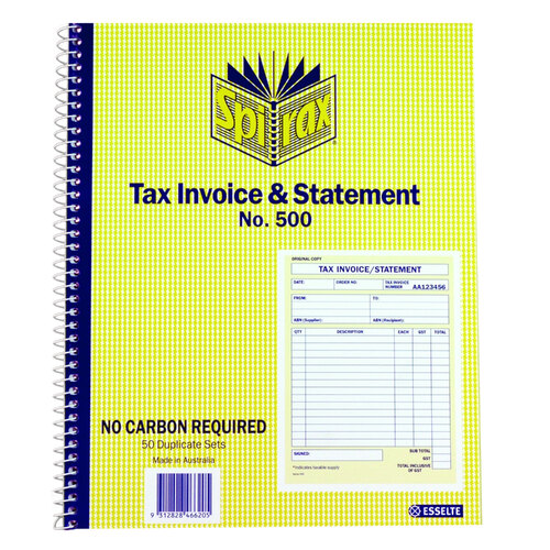 Spirax 500 Tax Invoice & Statement Book Carbonless Duplicate