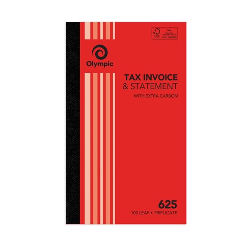 1 x Olympic 625 Tax Invoice & Statement Book Carbon Triplicate 100 Leaf