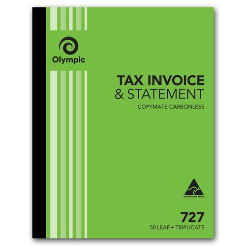 5 x Olympic 726 Tax Invoice & Statement Book 10 X 8" Triplicate Carbonless 50 Leaf