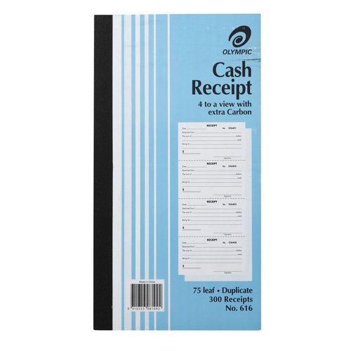 10 x Olympic 616 Cash Receipt Book 4 To View 254 X 136mm Duplicate